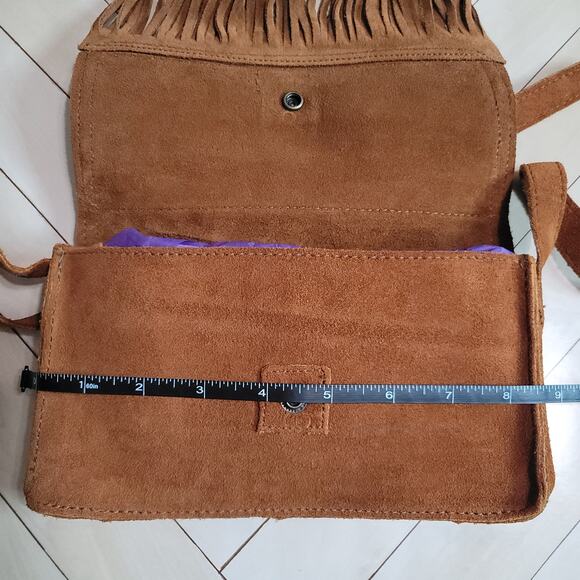 Minnetonka Suede Tan and Brown Fringe Crossbody Bag - Picture 11 of 16
